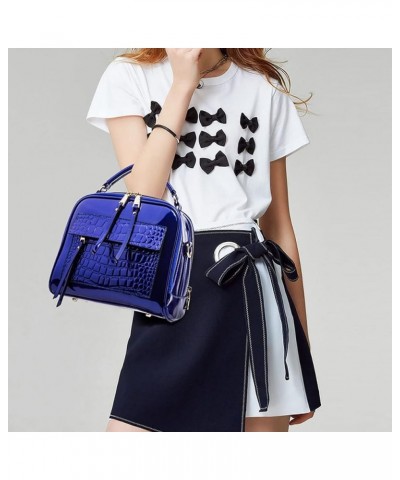 Shiny Faux Leather Handbags Double Zipper Top Handle Purse Satchel Bag Crocodile Pattern Shoulder Bag for Women Blue $19.67 S...