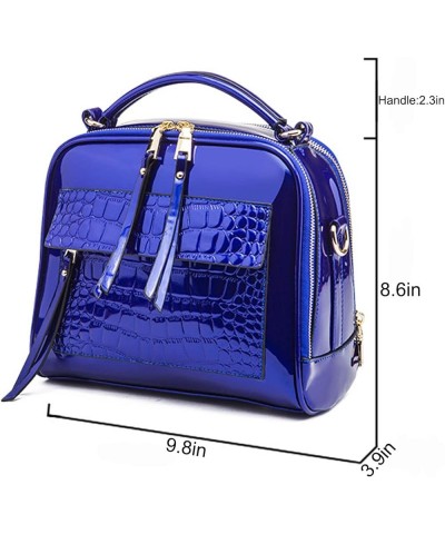 Shiny Faux Leather Handbags Double Zipper Top Handle Purse Satchel Bag Crocodile Pattern Shoulder Bag for Women Blue $19.67 S...