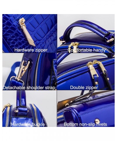 Shiny Faux Leather Handbags Double Zipper Top Handle Purse Satchel Bag Crocodile Pattern Shoulder Bag for Women Blue $19.67 S...