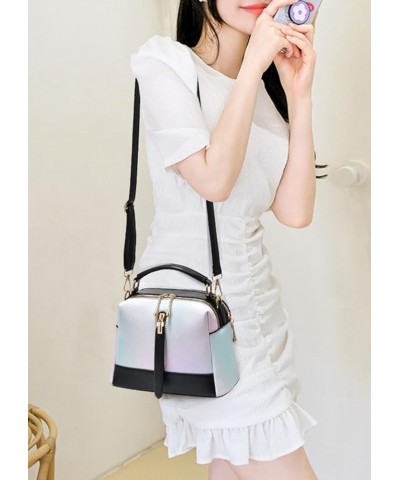 Women Small Top-handle Bag Texture Multicolor Crossbody Bags Shoulder Bag Purse-White Black $31.39 Totes