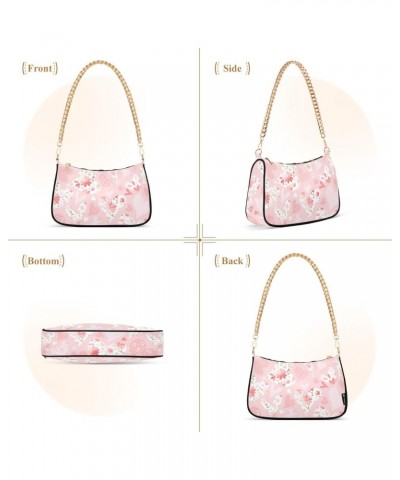 Pink Hearts with Spring Flowers Shoulder Handbags for Women Travel Hobo Tote Handbag Women Gold Chain Shoulder Bags Purse wit...