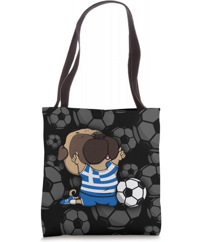 Pug Dog Greece Soccer Fans Jersey Greek Football Lovers Art Tote Bag $10.76 Totes