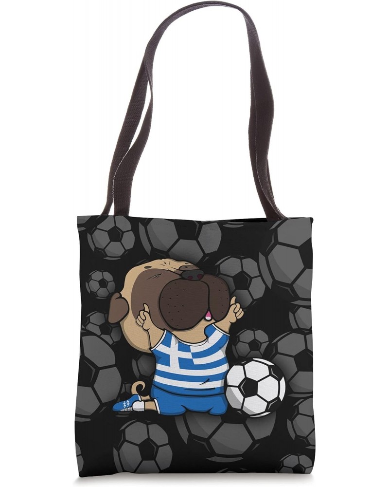 Pug Dog Greece Soccer Fans Jersey Greek Football Lovers Art Tote Bag $10.76 Totes