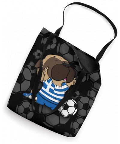 Pug Dog Greece Soccer Fans Jersey Greek Football Lovers Art Tote Bag $10.76 Totes