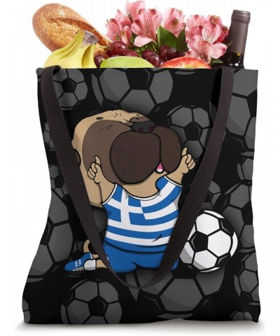 Pug Dog Greece Soccer Fans Jersey Greek Football Lovers Art Tote Bag $10.76 Totes