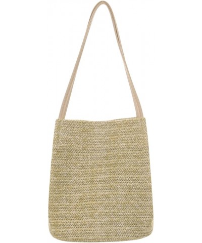 Women Straw Shoulder Handbag Handmade Totes Woven Beach Crossbody Bag Dark Beige $14.24 Crossbody Bags