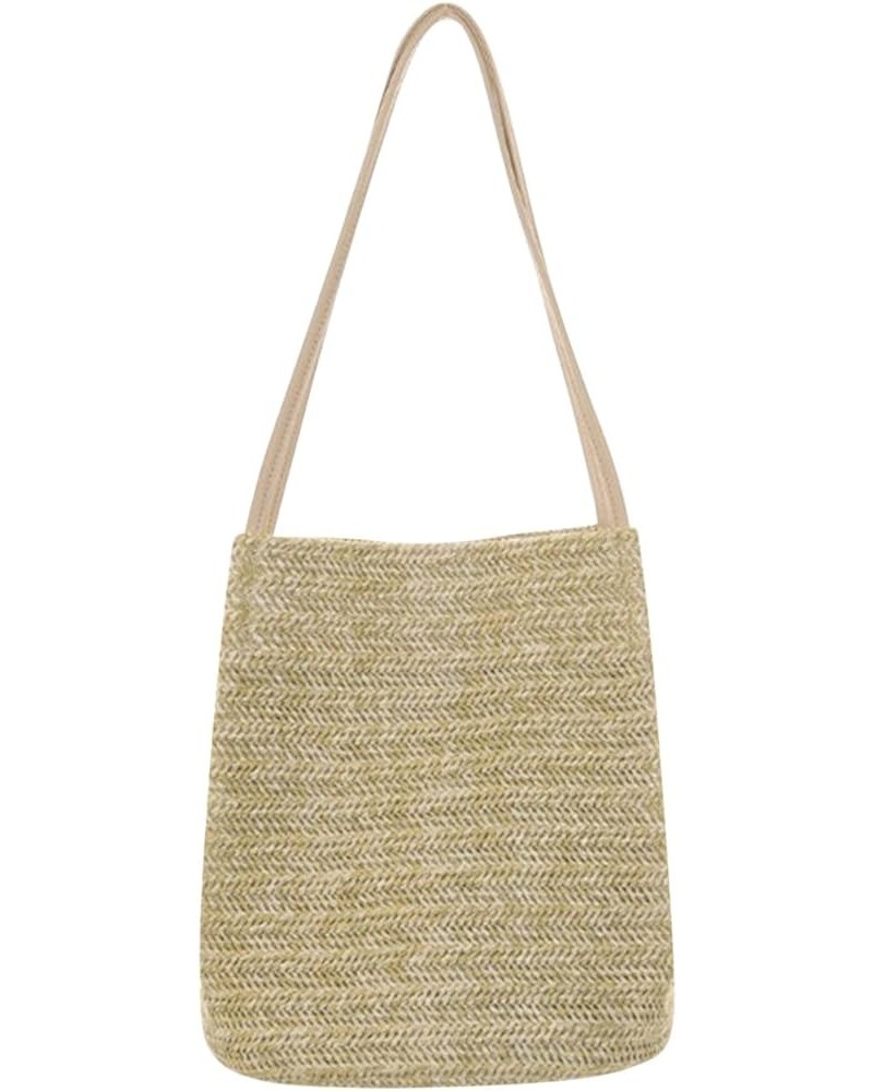 Women Straw Shoulder Handbag Handmade Totes Woven Beach Crossbody Bag Dark Beige $14.24 Crossbody Bags