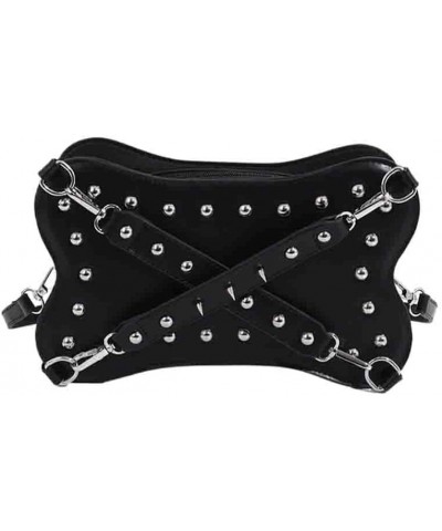 PU Leather Punk Gothic Riveted Crossbody Bag, Y2K Cross Square Shoulder Purse, Women's Goth Studded Decor Clutch Satchel Blac...