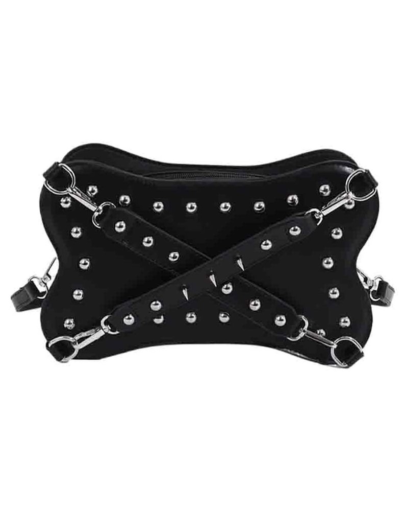 PU Leather Punk Gothic Riveted Crossbody Bag, Y2K Cross Square Shoulder Purse, Women's Goth Studded Decor Clutch Satchel Blac...