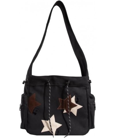 Women's Japanese Harajuku Large Canvas Bag Star Preppy Aesthetic Shoulder Bag Fairycore Kawaii Y2K Crossbody Bag Black $16.95...