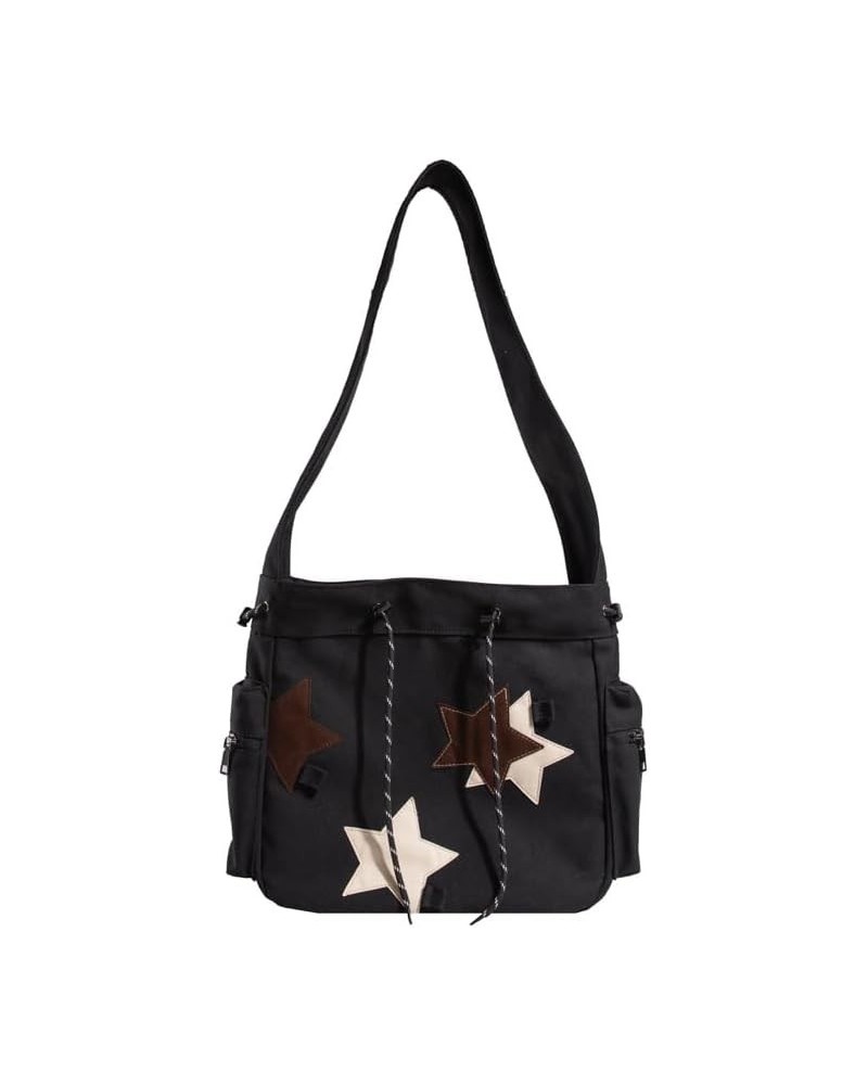 Women's Japanese Harajuku Large Canvas Bag Star Preppy Aesthetic Shoulder Bag Fairycore Kawaii Y2K Crossbody Bag Black $16.95...