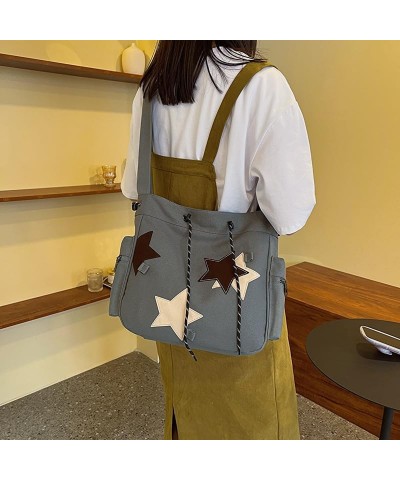 Women's Japanese Harajuku Large Canvas Bag Star Preppy Aesthetic Shoulder Bag Fairycore Kawaii Y2K Crossbody Bag Black $16.95...