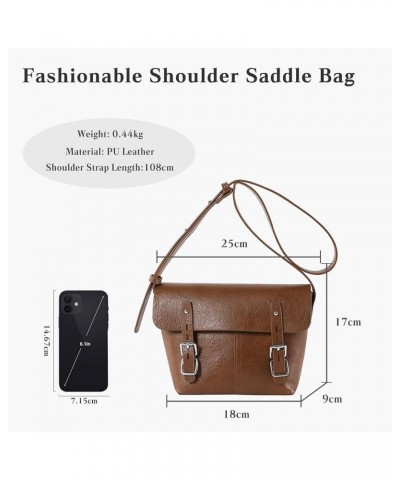 Women Shoulder Bag PU Leather Crossbody Bag Waterproof Handbag Small Capacity Messenger Bag Retro Saddle Bag Brown $16.17 Sho...