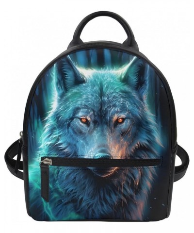 Women Mini Backpack Wolf Print PU Leather Small Daypack Zipper Pocket Shoulder Bag,Green Wolf Head Green Wolf $16.44 Backpacks