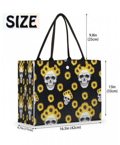 Skull Sunflower Yellow Large Tote Bag Skull Floral Shoulder Bag For Women Teachers Nurses Work Shopping Travel Handbag Purse ...