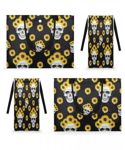 Skull Sunflower Yellow Large Tote Bag Skull Floral Shoulder Bag For Women Teachers Nurses Work Shopping Travel Handbag Purse ...