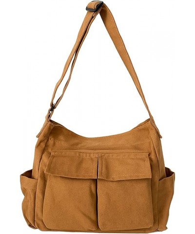 Canvas Shoulder Bags for Women Large Capacity Crossbody Messenger Bag Multiple Pockets Hobo Tote Bag Brown $13.33 Totes