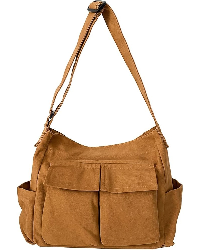 Canvas Shoulder Bags for Women Large Capacity Crossbody Messenger Bag Multiple Pockets Hobo Tote Bag Brown $13.33 Totes