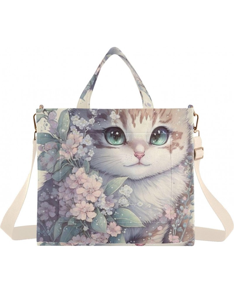 Painting Cat Tote Bag Corduroy Tote Bag Women Shoulder Handbags with Etachable Shoulder Strap $13.86 Totes