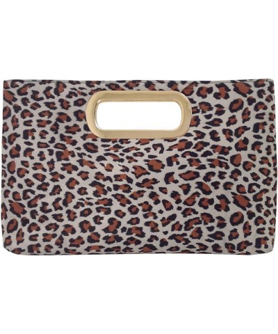 Faux Suede Top Handle Small Leopard Clutch Beige $22.92 Clutches