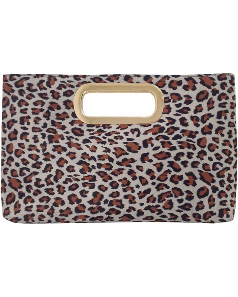 Faux Suede Top Handle Small Leopard Clutch Beige $22.92 Clutches