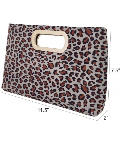 Faux Suede Top Handle Small Leopard Clutch Beige $22.92 Clutches