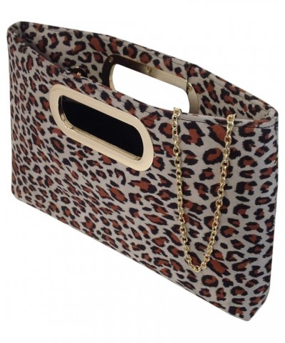 Faux Suede Top Handle Small Leopard Clutch Beige $22.92 Clutches