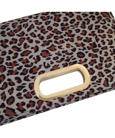 Faux Suede Top Handle Small Leopard Clutch Beige $22.92 Clutches