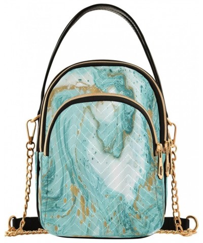 Quilted Crossbody Bags for Women,Turquoise Marble Texture Women's Crossbody Handbags Small Travel Purses Phone Bag $9.68 Cros...