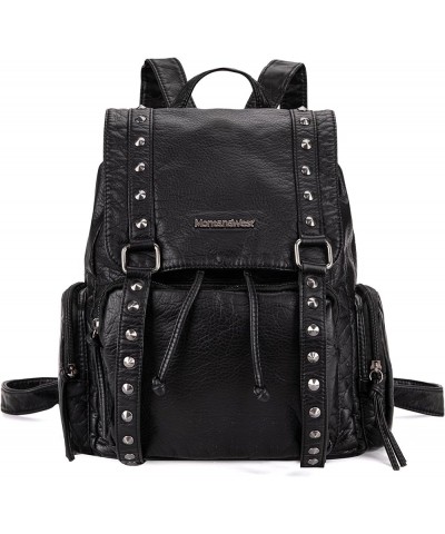 Backpack Purse for Women Soft Washed Leather Drawstring Casual Travel Backpacks Rivets Black $24.29 Backpacks