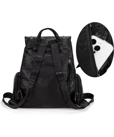 Backpack Purse for Women Soft Washed Leather Drawstring Casual Travel Backpacks Rivets Black $24.29 Backpacks