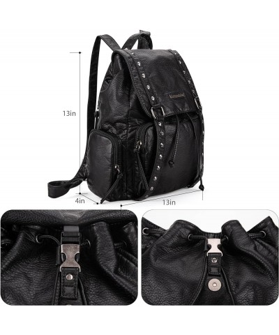 Backpack Purse for Women Soft Washed Leather Drawstring Casual Travel Backpacks Rivets Black $24.29 Backpacks