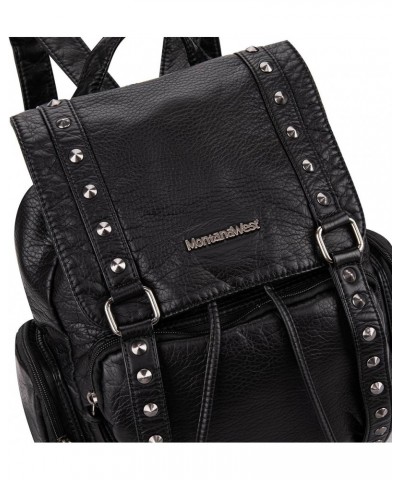 Backpack Purse for Women Soft Washed Leather Drawstring Casual Travel Backpacks Rivets Black $24.29 Backpacks