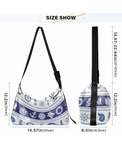 Crossbody Purses Vibrant Cool Leaves Pattern Men Zipper Bag Leather Women Shoulder Bags Borders Nautical Sea Symbols $13.16 H...