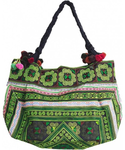 Handmade Tote Bag, Hmong Tribes Embroidered Beach Bag, Large Size Diamond Green $20.16 Shoulder Bags