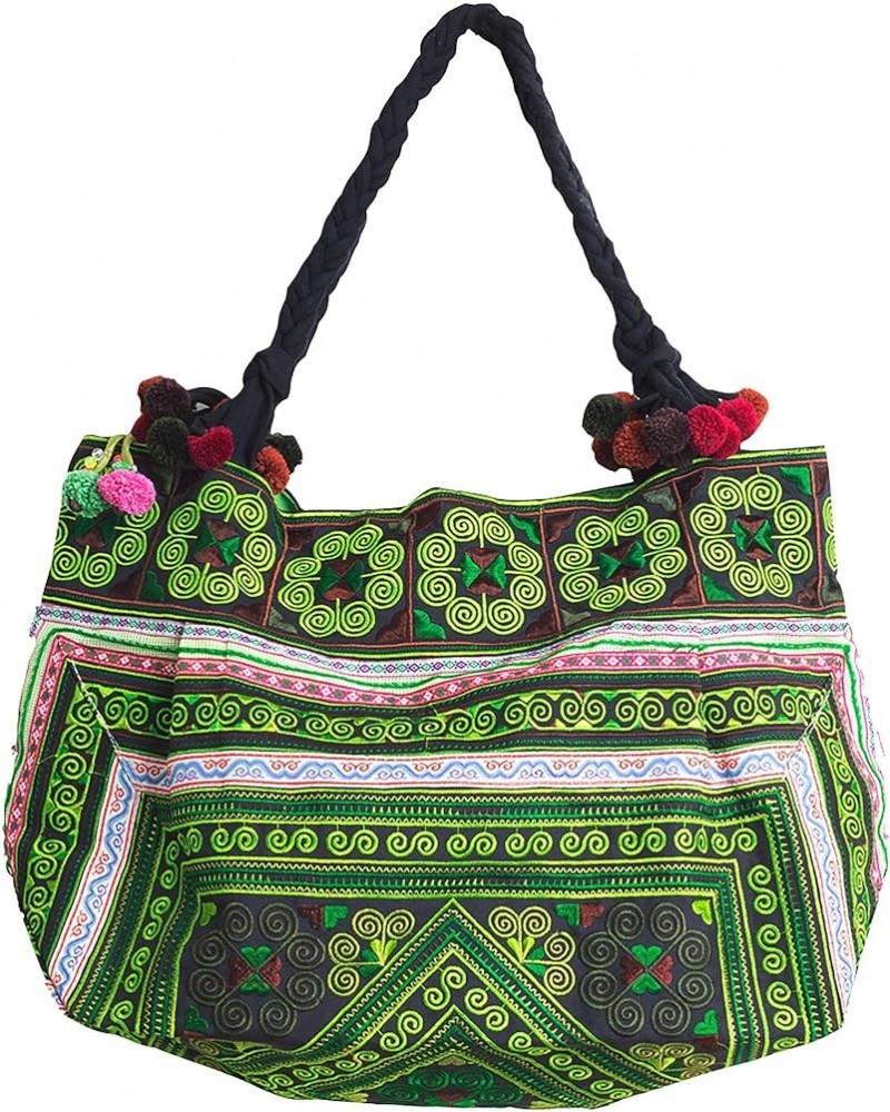 Handmade Tote Bag, Hmong Tribes Embroidered Beach Bag, Large Size Diamond Green $20.16 Shoulder Bags