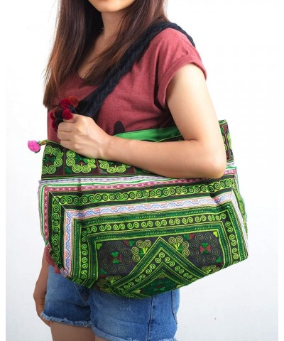 Handmade Tote Bag, Hmong Tribes Embroidered Beach Bag, Large Size Diamond Green $20.16 Shoulder Bags