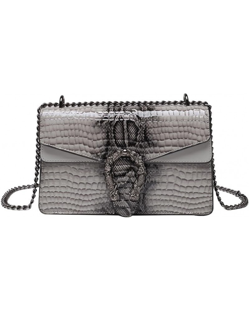 Women Small Satchel Bag Classic Snake Printed PU Leather Shoulder Purse Crossbody Bag with Chain C-grey $22.63 Satchels