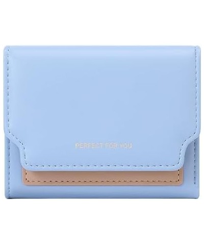 Trifold Short Leather Wallet for Women, Slim Credit Card Holder Coin Purse, Blue Blue $23.82 Totes