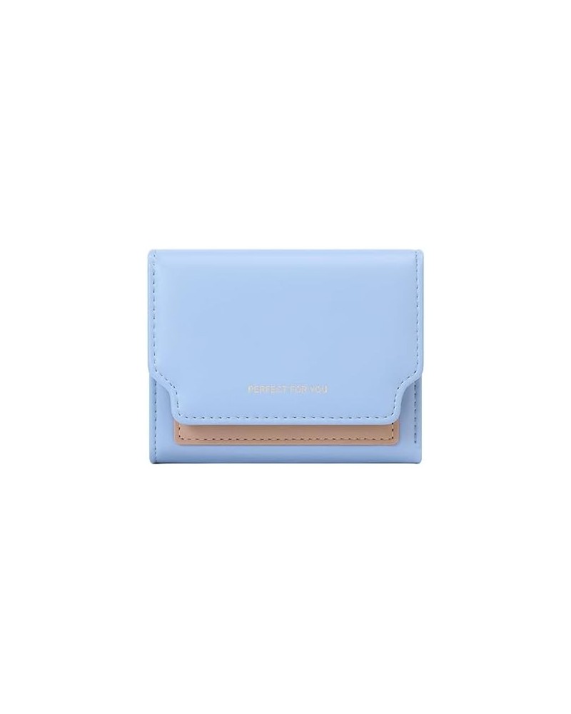 Trifold Short Leather Wallet for Women, Slim Credit Card Holder Coin Purse, Blue Blue $23.82 Totes