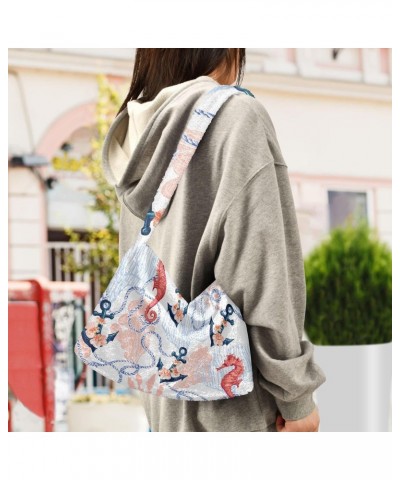 Sea Horse Anchor Shoulder Tote Bags for Women Furry Crossbody bag Hobo Handbag Purses for Work College Travel $11.12 Totes