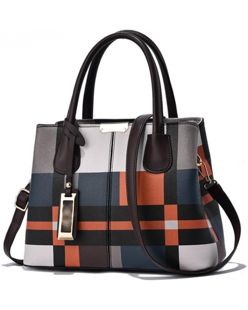 Top-handle Handbags Tote for Women PU Leather Purse Satchel Checkered Grain Crossbody Shoulder Bag Coffee $21.27 Satchels