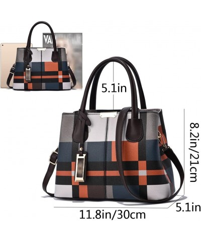 Top-handle Handbags Tote for Women PU Leather Purse Satchel Checkered Grain Crossbody Shoulder Bag Coffee $21.27 Satchels