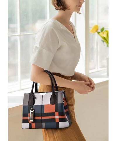 Top-handle Handbags Tote for Women PU Leather Purse Satchel Checkered Grain Crossbody Shoulder Bag Coffee $21.27 Satchels