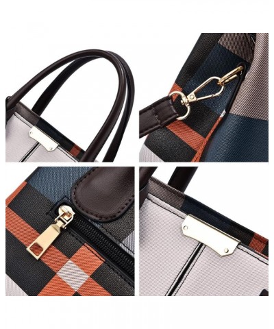 Top-handle Handbags Tote for Women PU Leather Purse Satchel Checkered Grain Crossbody Shoulder Bag Coffee $21.27 Satchels