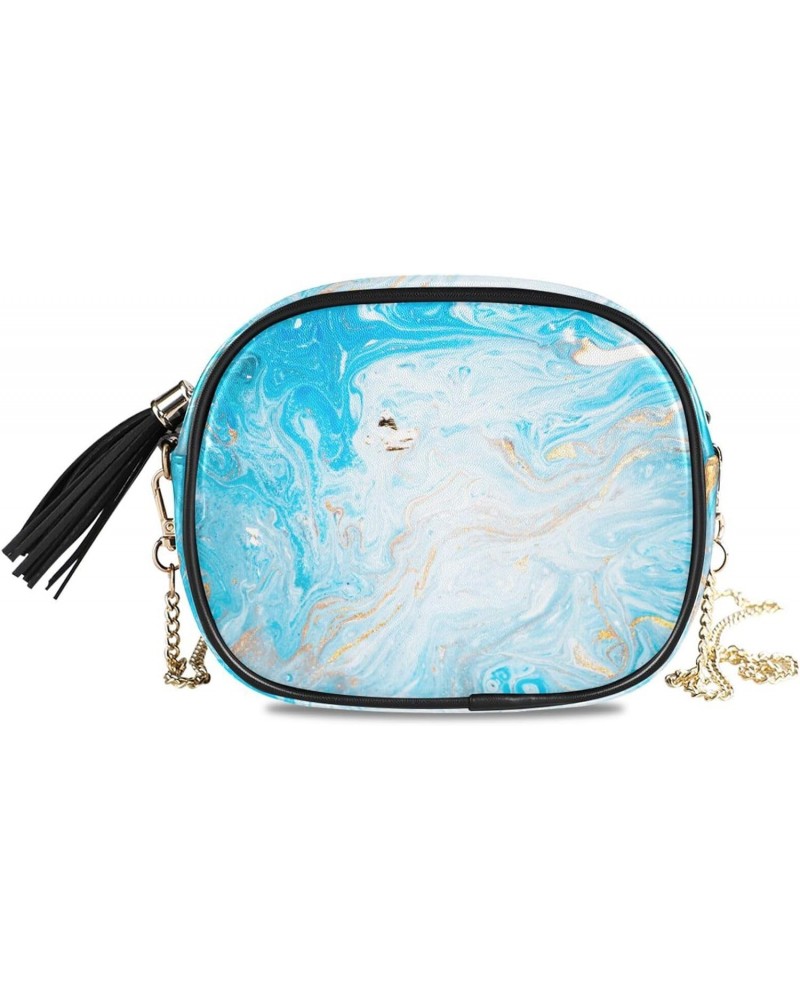 Women's Blue Swirls Marble Ripples Agate Crossbody Bag Fashion Purses Bag Cross Body Bag Shoulder Handbag with Adjustable Cha...