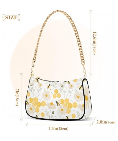 Small Chain Shoulder Bag for Women Honey Bee Flower Hobo Handbags Tote Clutch Bag Ladies Crossbody Bag Purse with Zipper $12....