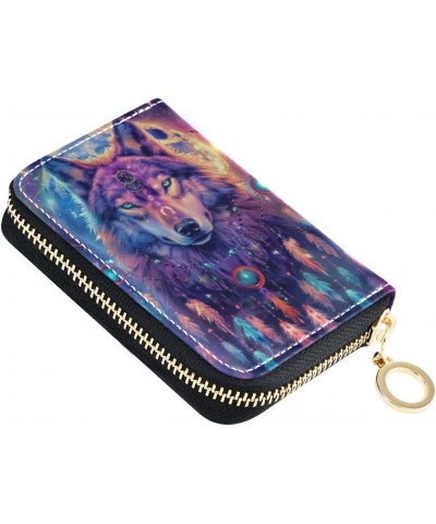 Wolf Dream Catcher Boho RFID Credit Card Holder Leather With Zipper Card Case Wallet for Women Girls $10.25 Wallets