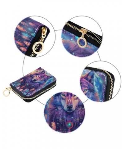 Wolf Dream Catcher Boho RFID Credit Card Holder Leather With Zipper Card Case Wallet for Women Girls $10.25 Wallets