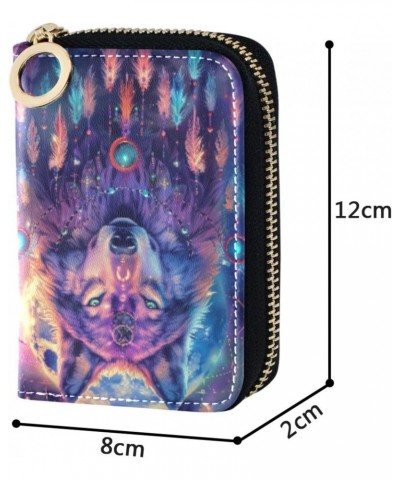 Wolf Dream Catcher Boho RFID Credit Card Holder Leather With Zipper Card Case Wallet for Women Girls $10.25 Wallets